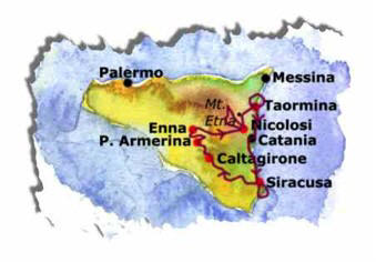 map of Sicily/Etna bike tour